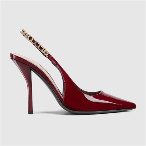 gucci logo embellished leather collapsible heel pumps|gucci signoria patent leather pump.